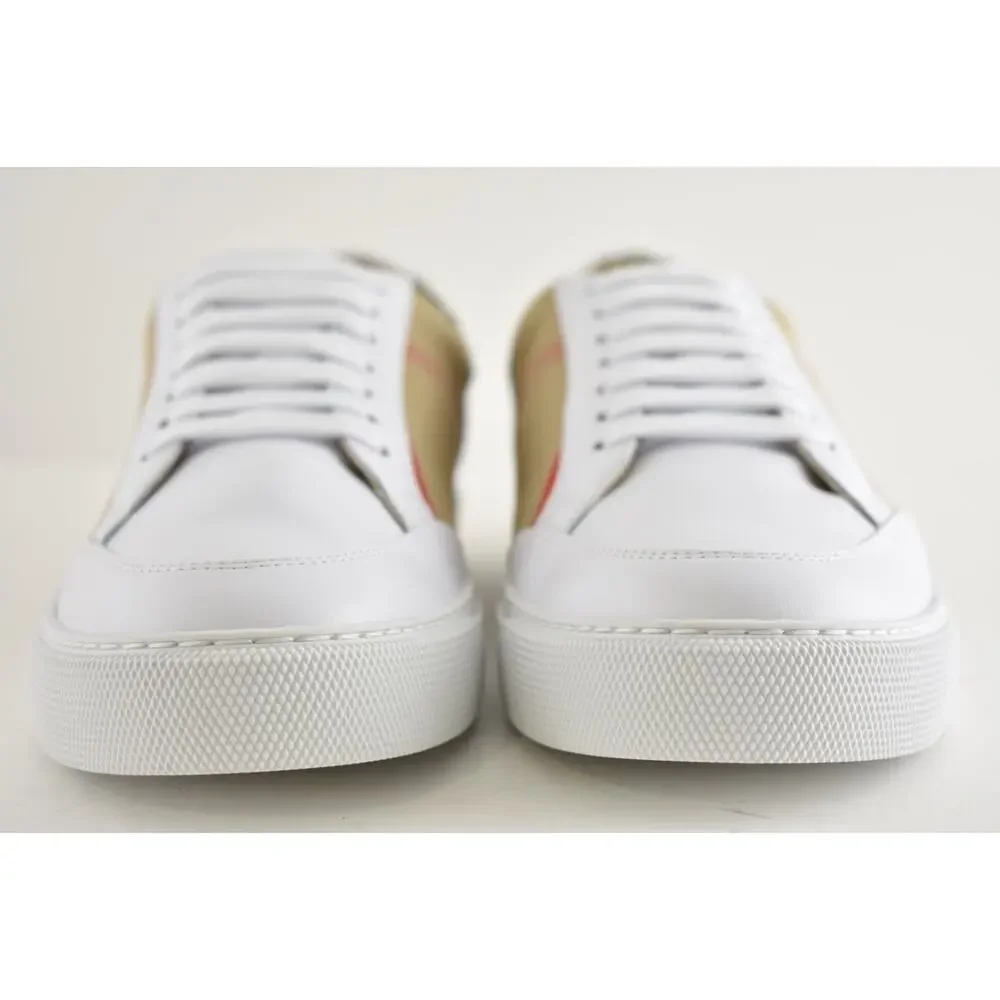 Burberry Salmond Vintage Check White Leather Logo Lace Up Low Top Sneaker 41